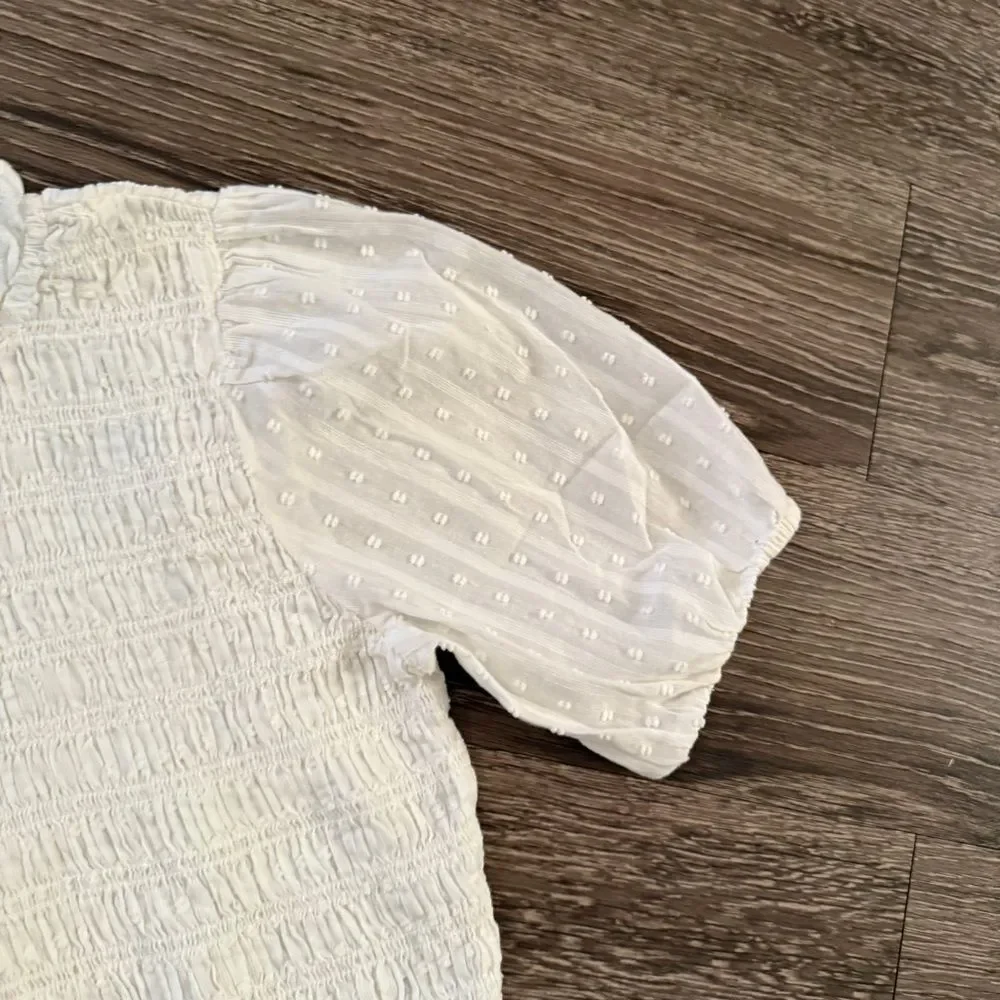 J. Crew Puff-sleeve textured voile smocked top